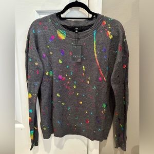 FATE charcoal grey rainbow splatter sweater size S